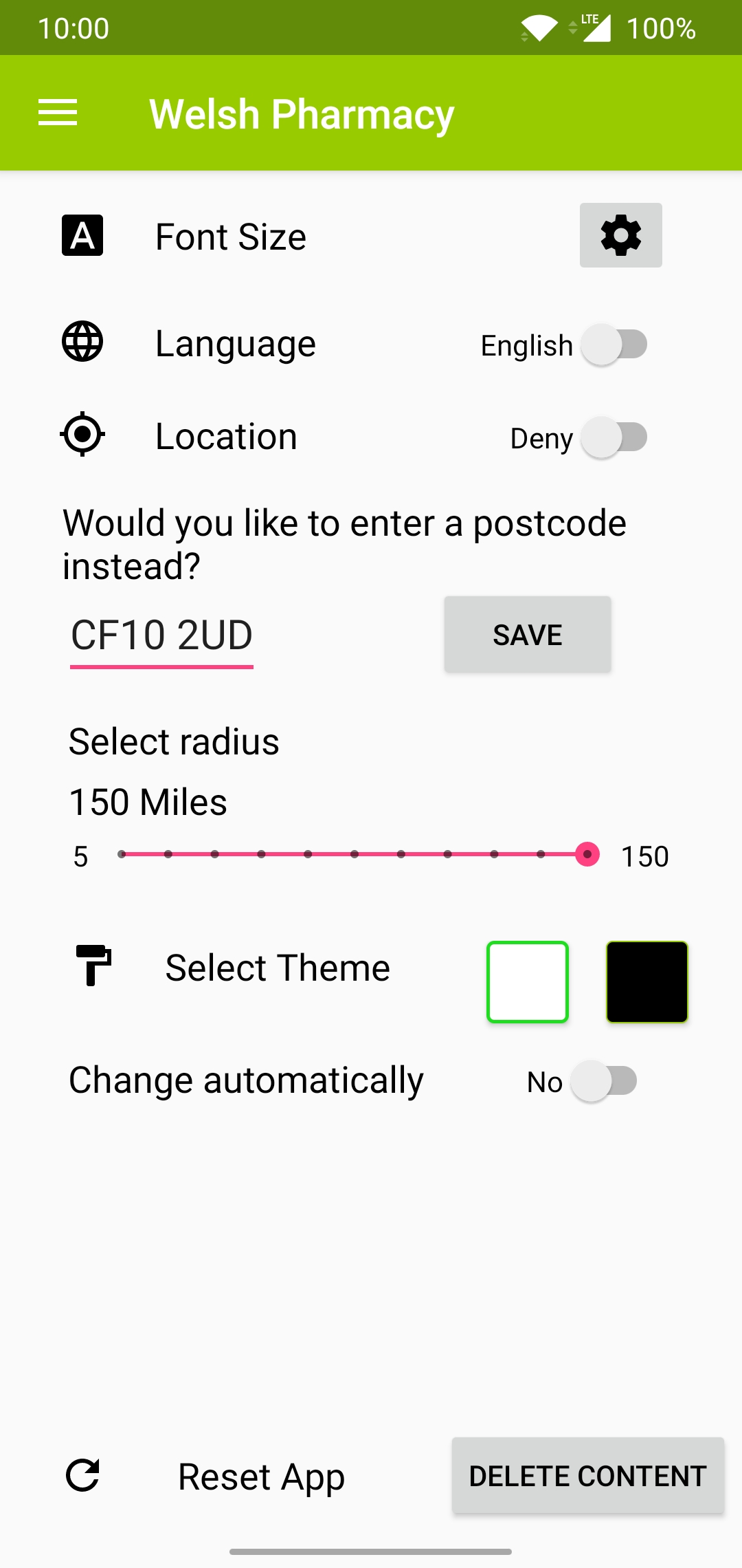 Settings page Settings page